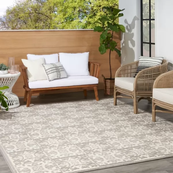 Outdoor Rugs-Kirkland's Home Aloha Ivory Geometric Indoor/Outdoor Area Rug, 3X5 Ivory/Gray