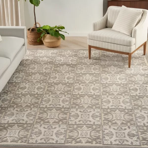 Outdoor Rugs-Kirkland's Home Aloha Ivory Geometric Indoor/Outdoor Area Rug, 3X5 Ivory/Gray
