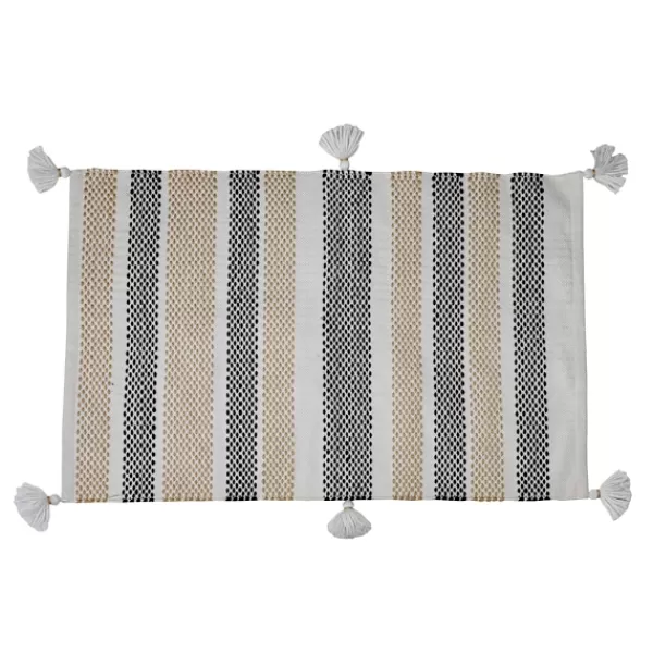 Outdoor Rugs-Kirkland's Home And Black Stripe With Tassel Outdoor Area Rug Tan
