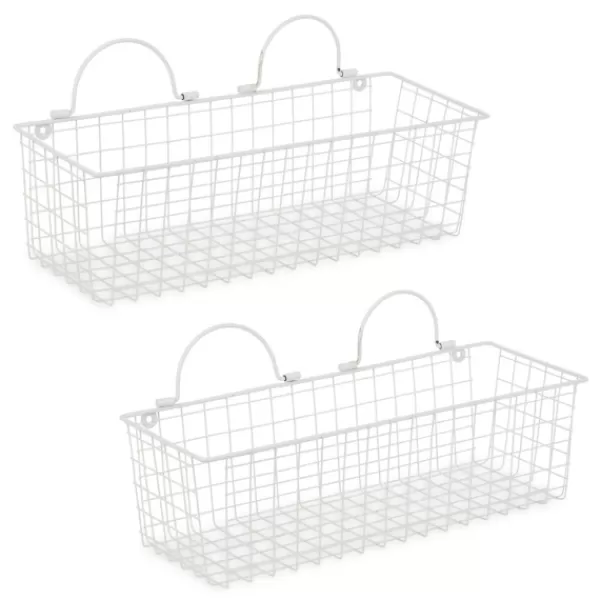 Wall Storage-Kirkland's Home Antique White 2-Pc. Long Wire Basket Set, 17 In.