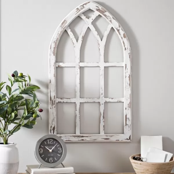 Wall Plaques-Kirkland's Home Antiqued Window Pane Arch Plaque White