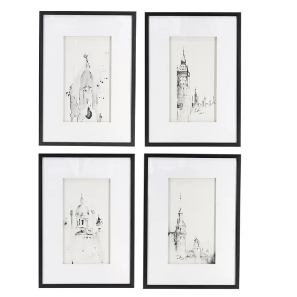 Framed Art-Kirkland's Home Architectural Drawings Framed Art Prints, Set Of 4 White/Black