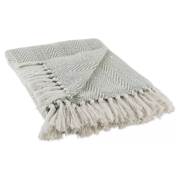 Blankets & Throws-Kirkland's Home Artichoke Herringbone Fringe Throw Green