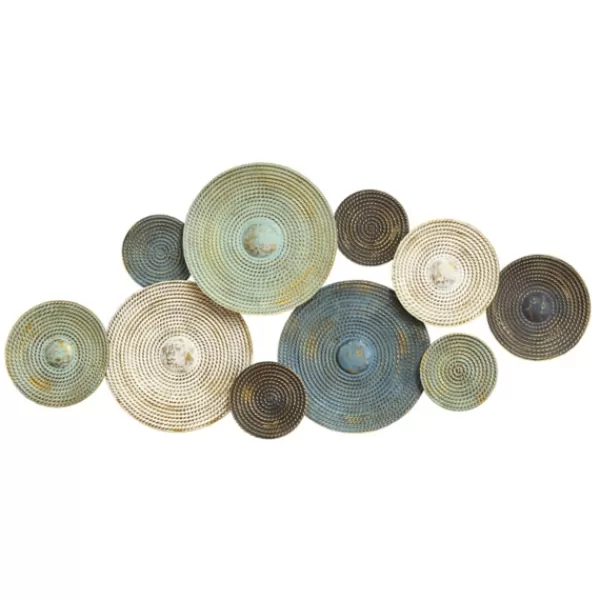 Wall Plaques-Kirkland's Home Asheville Textured Plates Metal Wall Plaque Blue/Green/Brown
