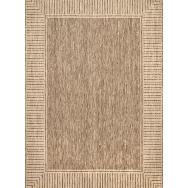 Outdoor Rugs-Kirkland's Home Asia Stripe Border Outdoor Rug, 8X10 Brown