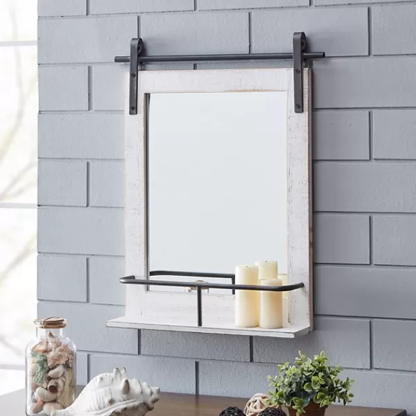 Decorative Mirrors-Kirkland's Home Barn Door Mirror With Shelf White
