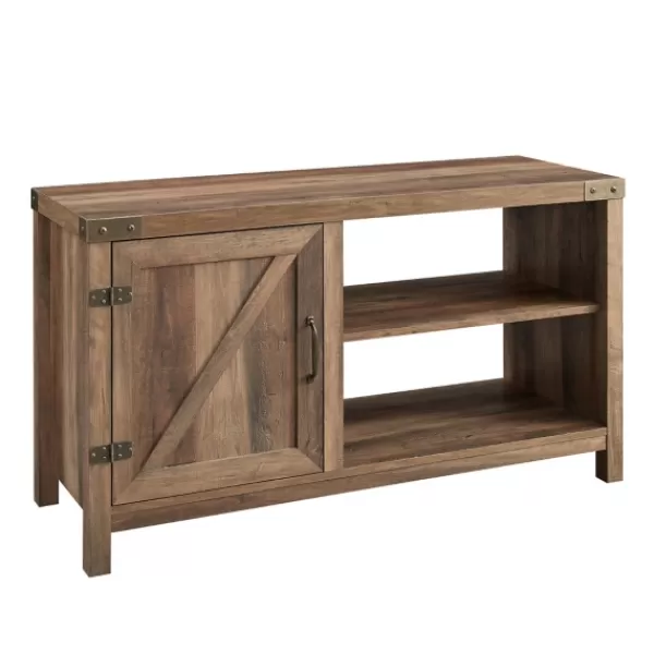 Tv Stands & Media Consoles-Kirkland's Home Barn Door Rustic Oak Tv Stand With Open Shelves Brown