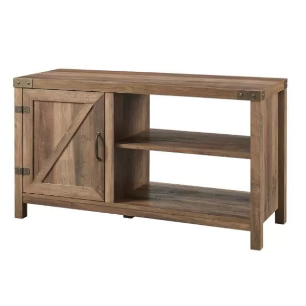 Tv Stands & Media Consoles-Kirkland's Home Barn Door Rustic Oak Tv Stand With Open Shelves Brown