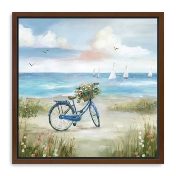 Framed Art-Kirkland's Home Beach Bike Bliss Framed Canvas Art Print Blue/White/Tan