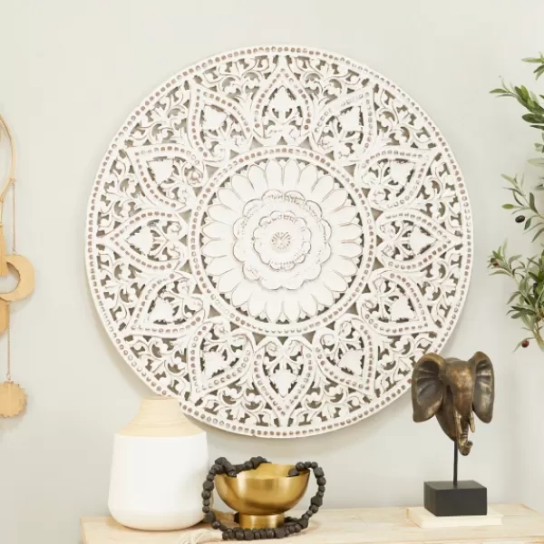 Wall Plaques-Kirkland's Home Beaded Floral Medallion Wall Plaque White