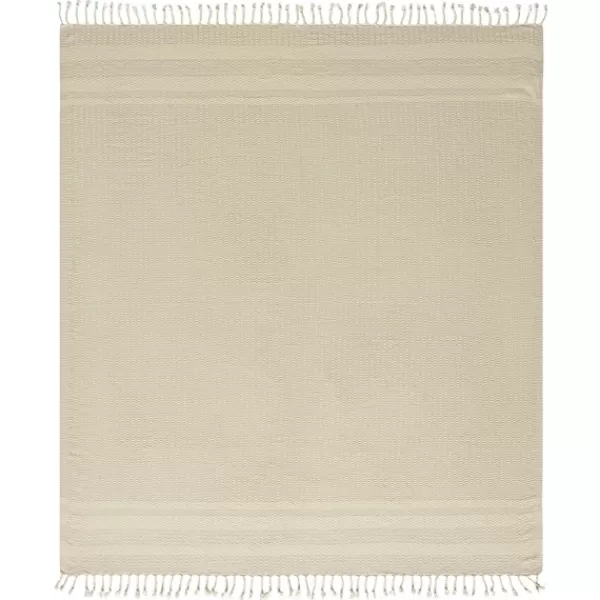 Blankets & Throws-Kirkland's Home Beige And White Stripes Cotton Throw Tan