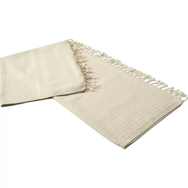 Blankets & Throws-Kirkland's Home Beige And White Stripes Cotton Throw Tan