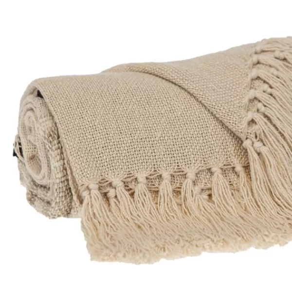 Blankets & Throws-Kirkland's Home Beige Chunky Stitch Cotton Throw Tan