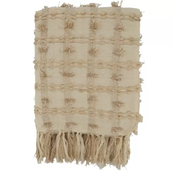 Blankets & Throws-Kirkland's Home Beige Dotted Fringe Throw Blanket Tan