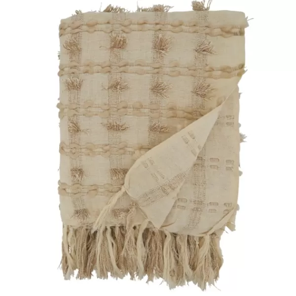 Blankets & Throws-Kirkland's Home Beige Dotted Fringe Throw Blanket Tan