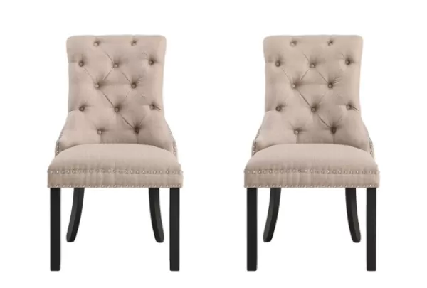 Dining Chairs-Kirkland's Home Beige Hourglass Tufted Dining Chairs, Set Of 2 Tan