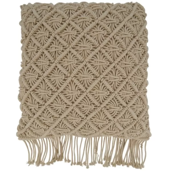 Blankets & Throws-Kirkland's Home Beige Macrame Design Throw Pillow Tan