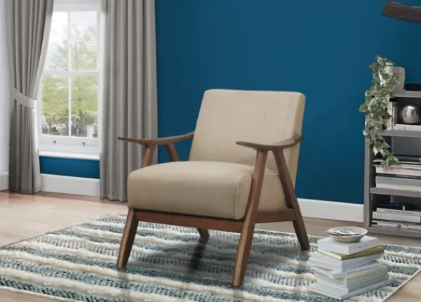 Accent Chairs-Kirkland's Home Beige Mid-Century Hazel Wood Frame Accent Chair Tan