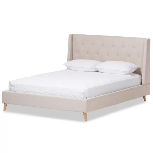 Beds & Headboards-Kirkland's Home Beige Upholstered Wingback Queen Platform Bed Ivory