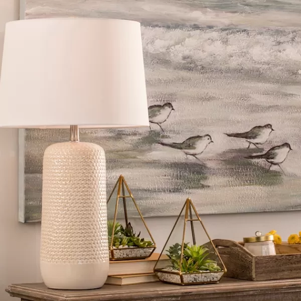 Table Lamps-Kirkland's Home Beige Woven Ceramic Wicker Table Lamp Ivory