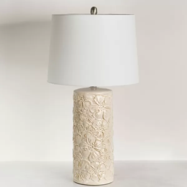 Table Lamps-Kirkland's Home Berto Glazed Floral Table Lamp Ivory