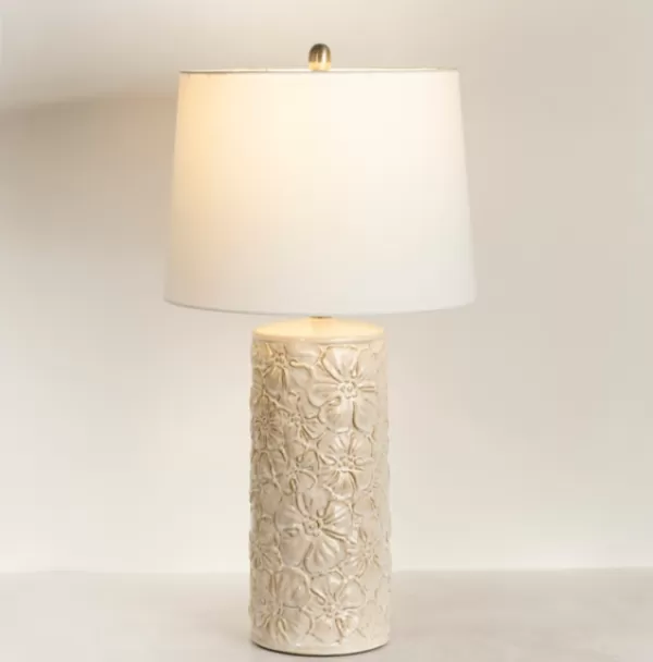 Table Lamps-Kirkland's Home Berto Glazed Floral Table Lamp Ivory