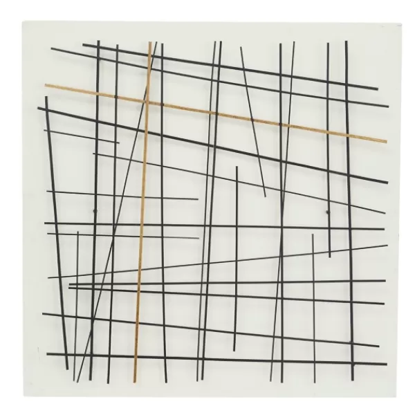 Wall Plaques-Kirkland's Home Black And Gold Iron Abstract Lines Plaque White/Gold/Black