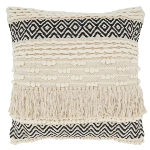 Pillows-Kirkland's Home Black And Ivory Moroccan Textured Pillow Ivory/Black