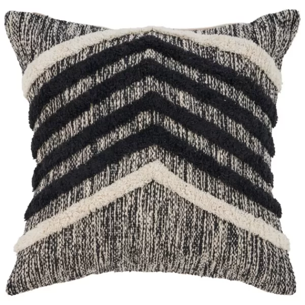 Pillows-Kirkland's Home Black And Metallic Fringe Textured Pillow Black/Ivory/Silver