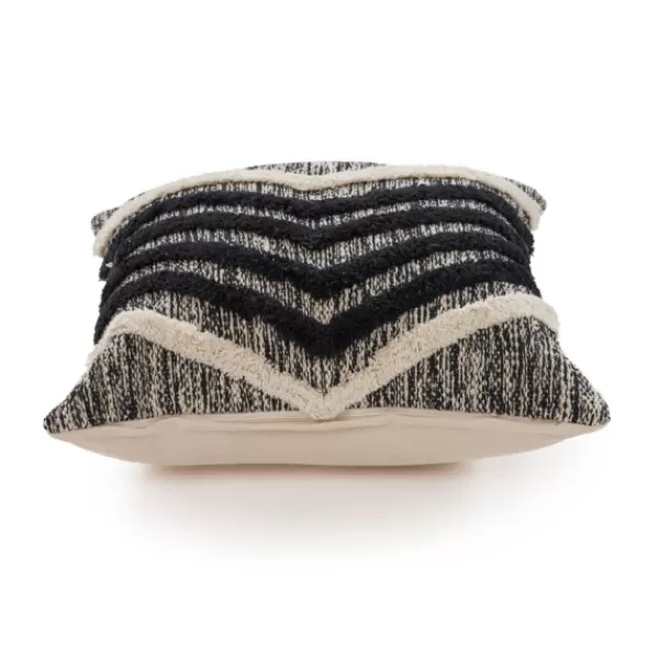 Pillows-Kirkland's Home Black And Metallic Fringe Textured Pillow Black/Ivory/Silver