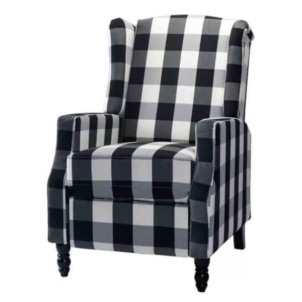 Accent Chairs-Kirkland's Home Black And White Buffalo Check Wingback Recliner Black/White