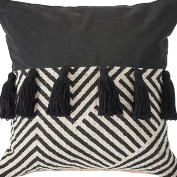 Pillows-Kirkland's Home Black And White Chevron Pillow With Tassels Black/White