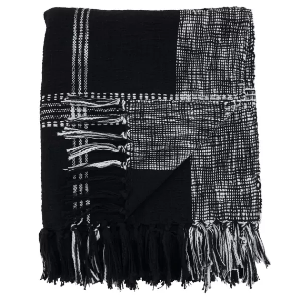 Blankets & Throws-Kirkland's Home Black And White Plaid Fringed Throw Black/White