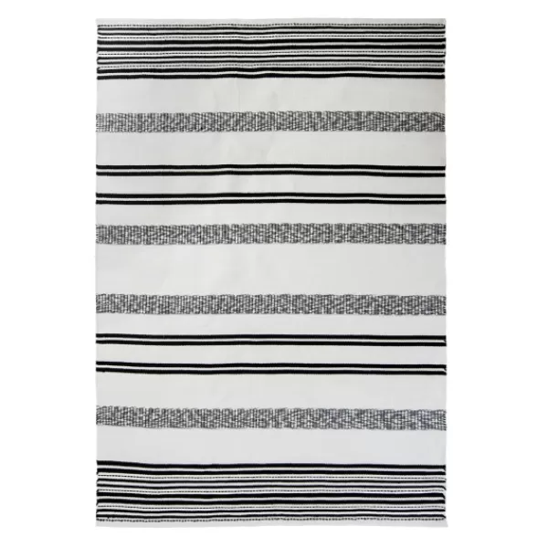 Outdoor Rugs-Kirkland's Home Black And White Woven Stripe Outdoor Area Rug, 5X7 Black/White