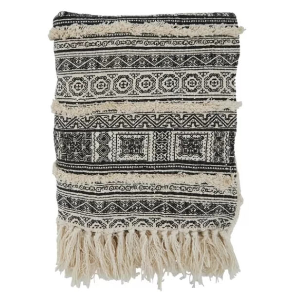 Blankets & Throws-Kirkland's Home Black Beige Block Print Throw Blanket Black/Tan