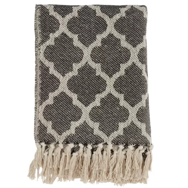 Blankets & Throws-Kirkland's Home Black Beige Fringe Geometric Throw Blanket Black/Tan