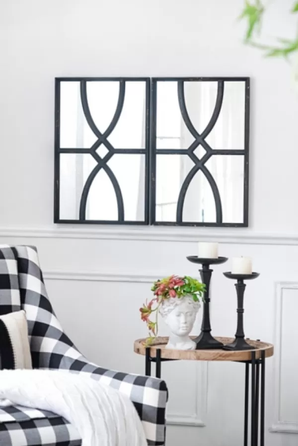 Decorative Mirrors-Kirkland's Home Black Carved Wooden Frame Wall Mirrors, Set Of 2