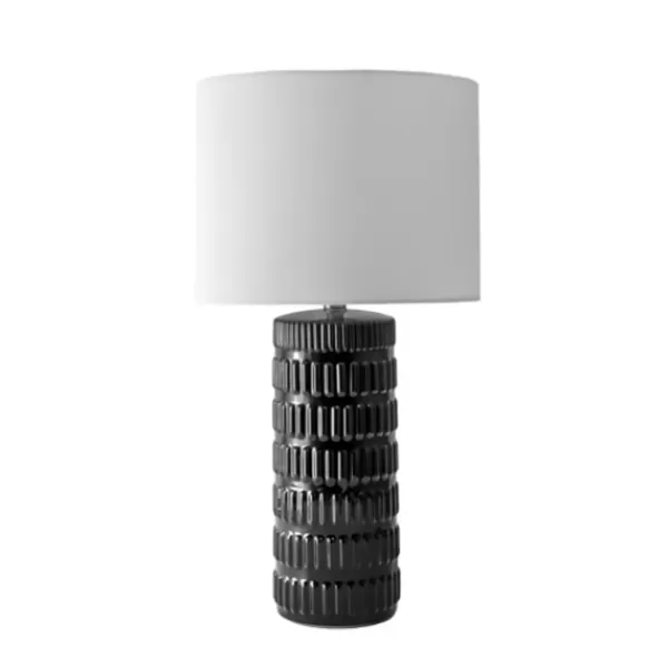 Table Lamps-Kirkland's Home Black Ceramic Stacked Lines Table Lamp White