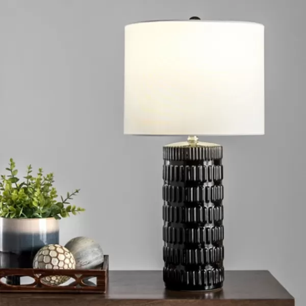 Table Lamps-Kirkland's Home Black Ceramic Stacked Lines Table Lamp White