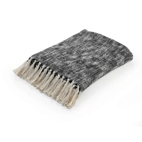 Blankets & Throws-Kirkland's Home Black Chambray Fringe Throw Black/White