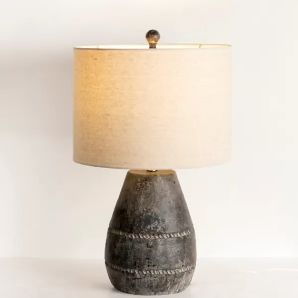 Table Lamps-Kirkland's Home Black Concrete Porter Table Lamp Ivory