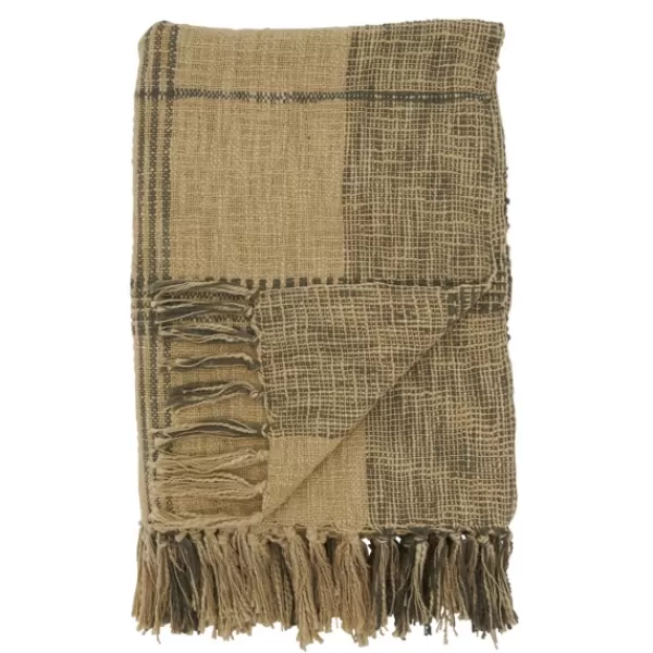 Blankets & Throws-Kirkland's Home Black Cotton Plaid Oaker Throw Blanket Black/Brown