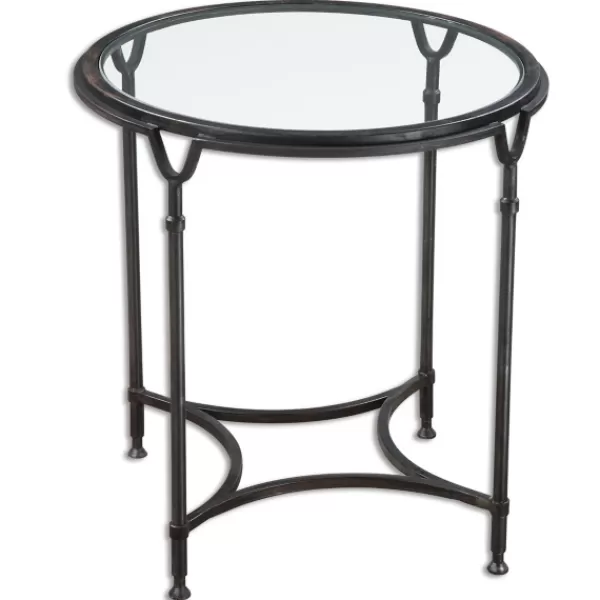 Accent & End Tables-Kirkland's Home Black Forged Steel Glass Top Accent Table