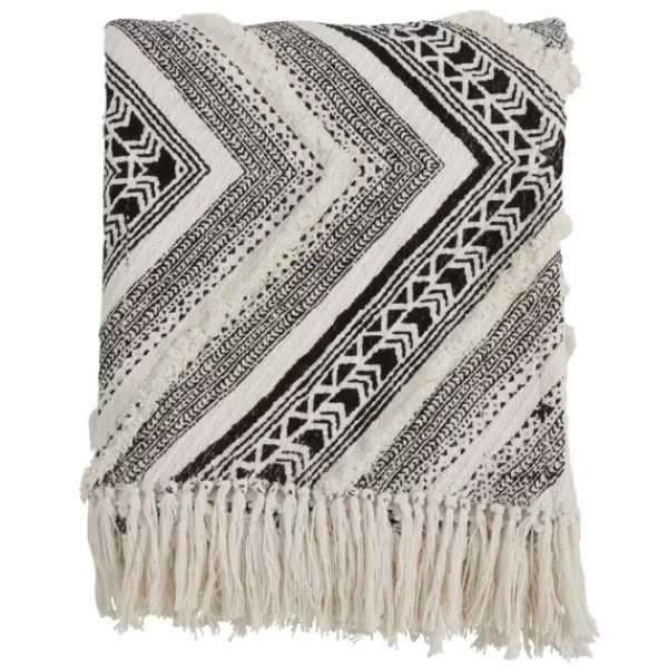 Blankets & Throws-Kirkland's Home Black Geometric Diamond Throw Black/White
