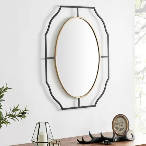 Decorative Mirrors-Kirkland's Home Black Gold Scalloped Oval Frame Wall Mirror