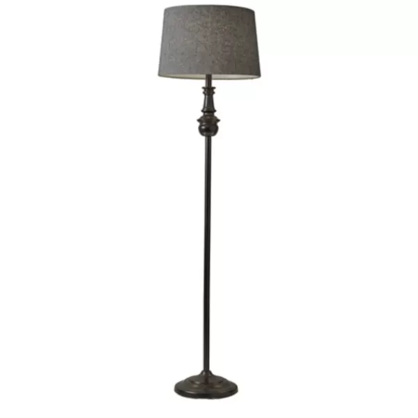 Floor Lamps-Kirkland's Home Black Herringbone Floor Lamp Gray