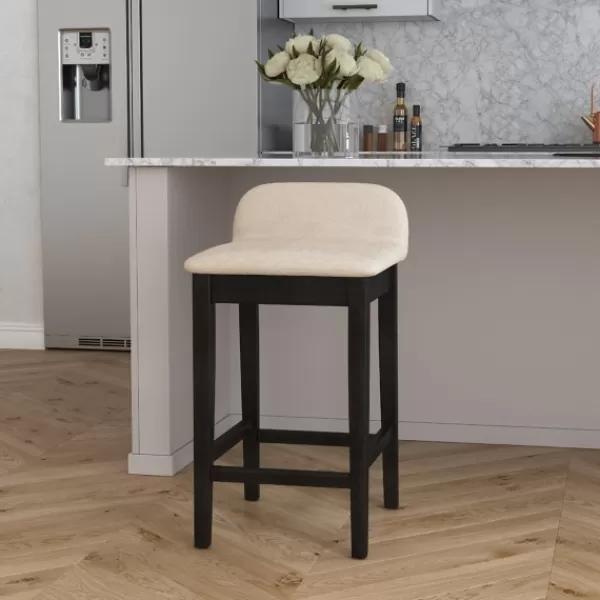 Bar Stools & Counter Height Stools-Kirkland's Home Black Lowback Padded Counter Stool Black/Tan
