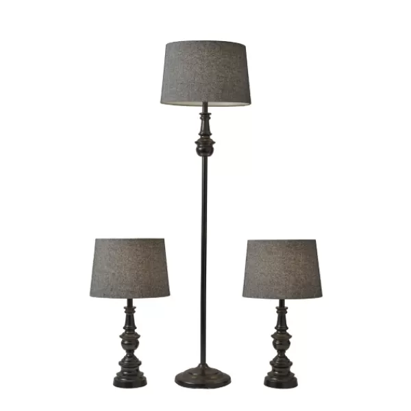Table Lamps-Kirkland's Home Black Lucas 3-Pc. Table And Floor Lamp Set Gray