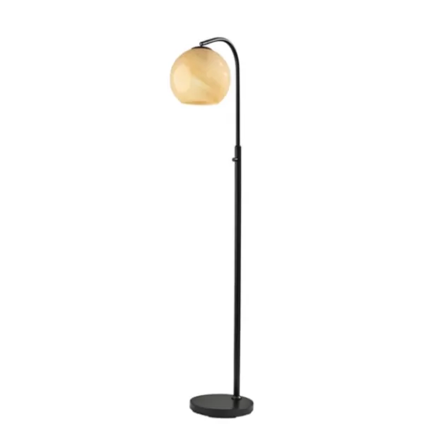 Floor Lamps-Kirkland's Home Black Metal And Frosted Glass Globe Floor Lamp Tan