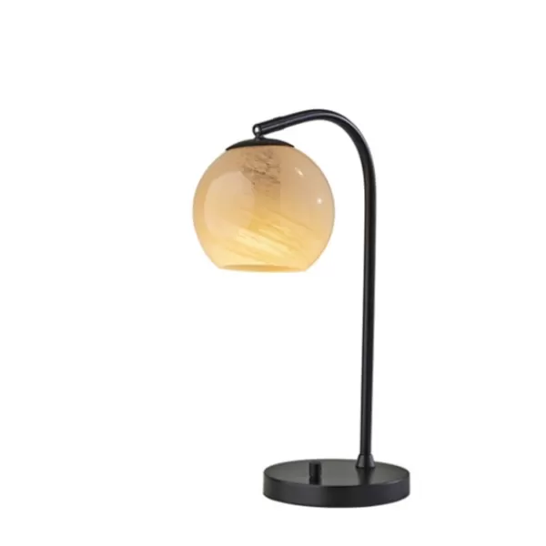 Table Lamps-Kirkland's Home Black Metal And Frosted Glass Globe Table Lamp Tan